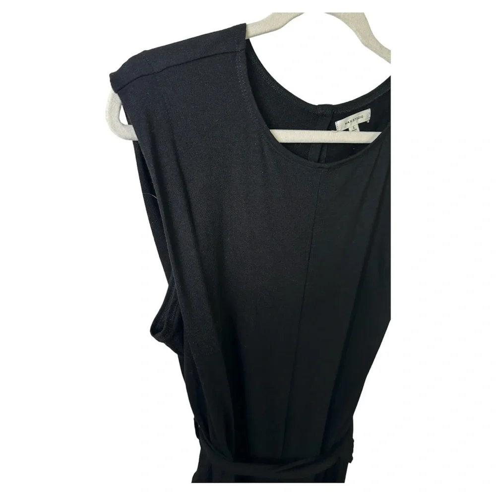 Max Studio Jumpsuit Womens Large Black Wide Leg Belted Stretch Sleeveless Formal - Picture 7 of 11